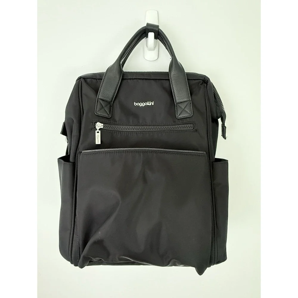 BAGGALLINI Soho Backpack Black Travel Work School Water Resistant Laptop Mint!